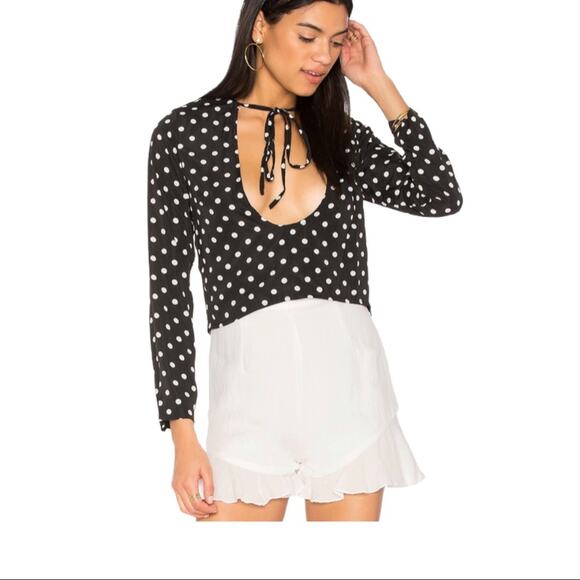 NWT REVOLVE X LIONESS Take the Plunge Polka Dot Top - Black - Medium - Picture 5 of 15